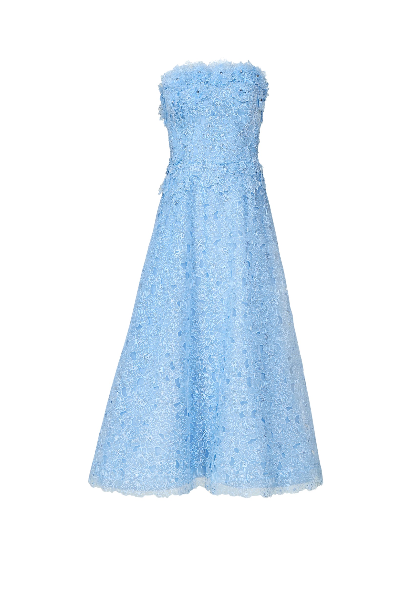 Costarellos Anessa Embroidered Organza Stapless Midi Dress