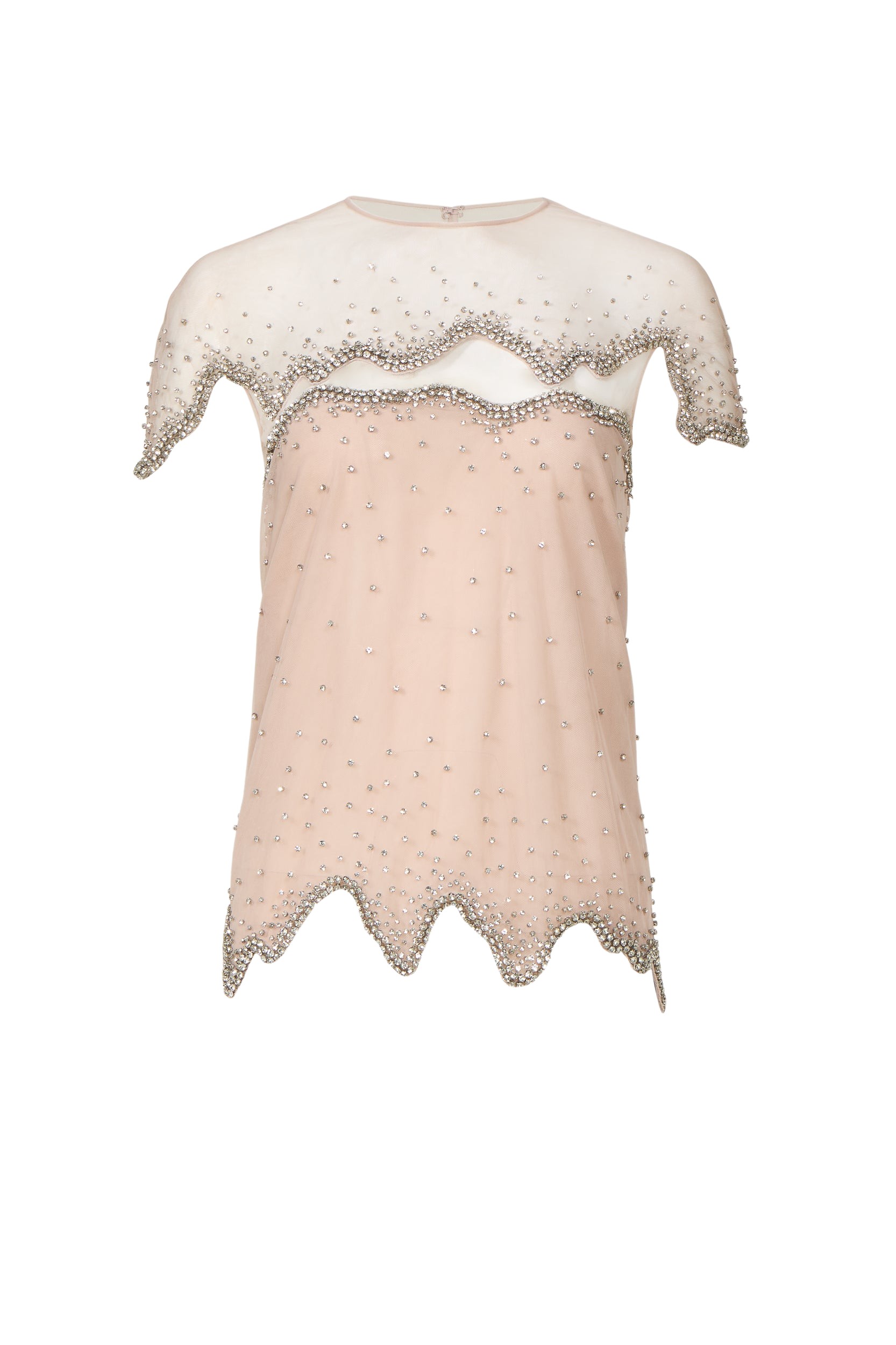 Costarellos Anika French Tulle Crystal Wave Top
