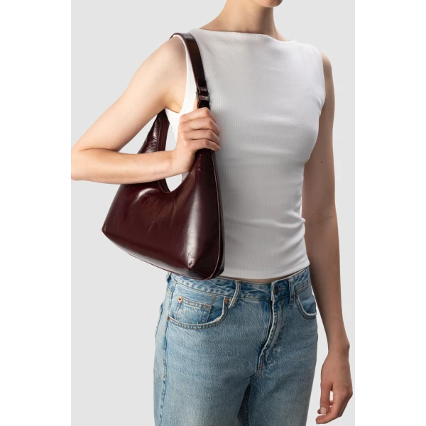 BY FAR Amber - By Far Red - 90s Minimalist Leather Bag at Luxury Shoes 