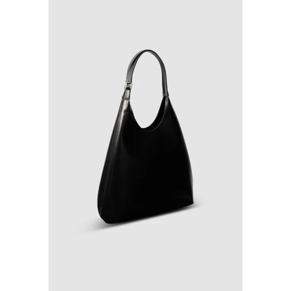 BY FAR Amber Folio - By Far Black - 90s Minimalist Leather Bag at Luxury Shoes 