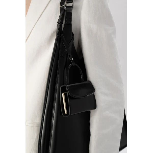 BY FAR Amber Folio - By Far Black - 90s Minimalist Leather Bag at Luxury Shoes 