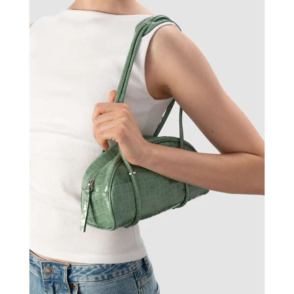 BY FAR Kimberly Bowler - By Far Green - 90s Minimalist Leather Bag at Luxury Shoes 