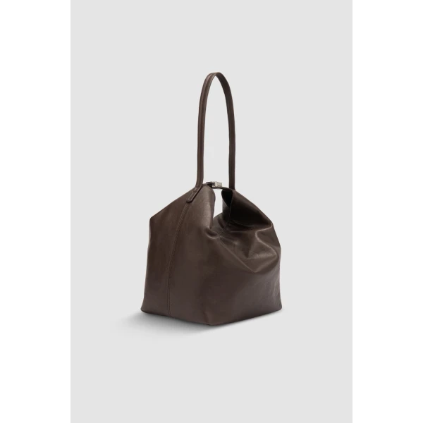BY FAR Maxi Bea - By Far Brown - 90s Minimalist Leather Bag at Luxury Shoes 