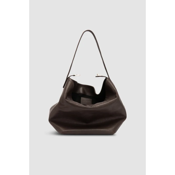 BY FAR Maxi Bea - By Far Brown - 90s Minimalist Leather Bag at Luxury Shoes 