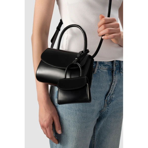 BY FAR Mini 2.0 - By Far Black - 90s Minimalist Leather Bag at Luxury Shoes 