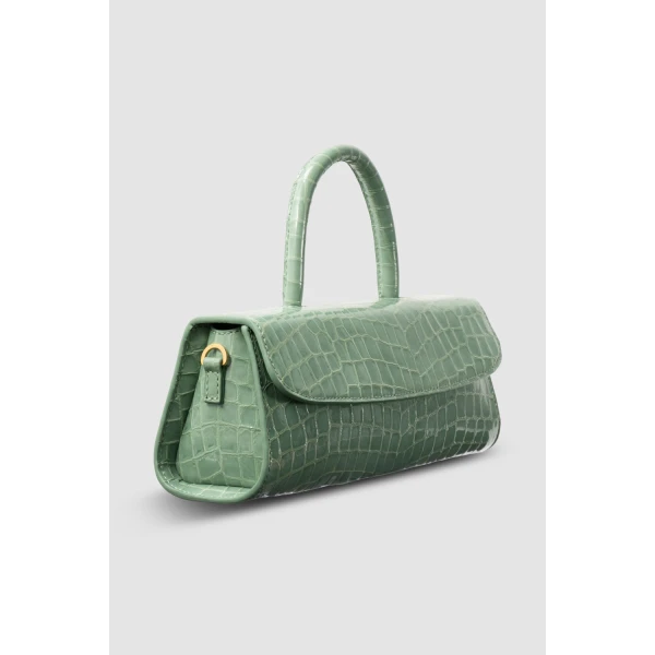 BY FAR Mini Longa - By Far Green - 90s Minimalist Leather Bag at Luxury Shoes 