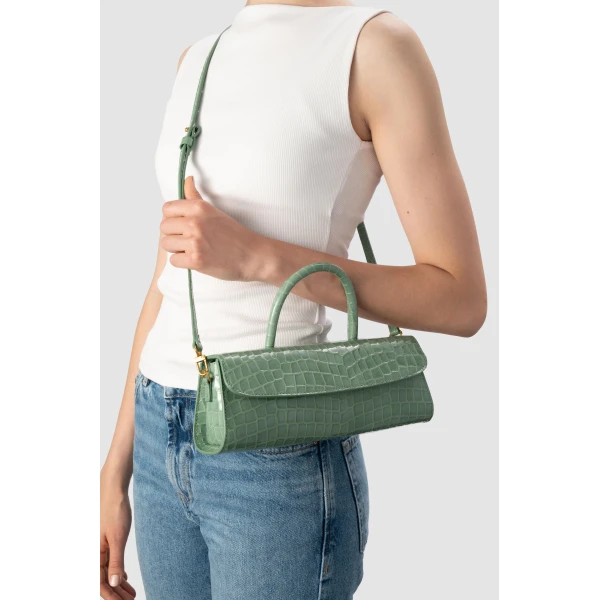 BY FAR Mini Longa - By Far Green - 90s Minimalist Leather Bag at Luxury Shoes 