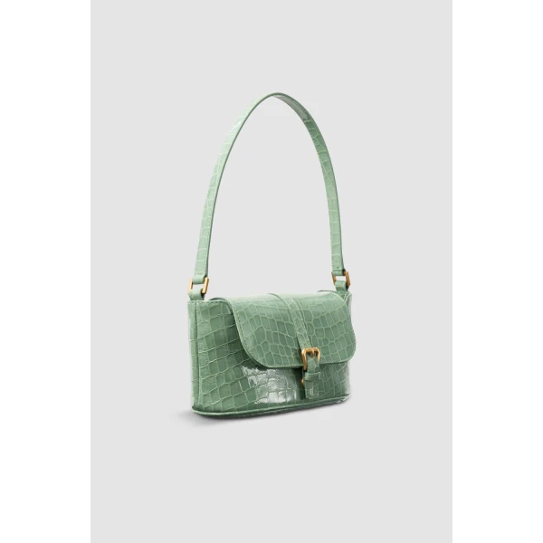 BY FAR Miranda Baguette - By Far Green - 90s Minimalist Leather Bag at Luxury Shoes 