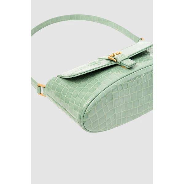 BY FAR Miranda Baguette - By Far Green - 90s Minimalist Leather Bag at Luxury Shoes 
