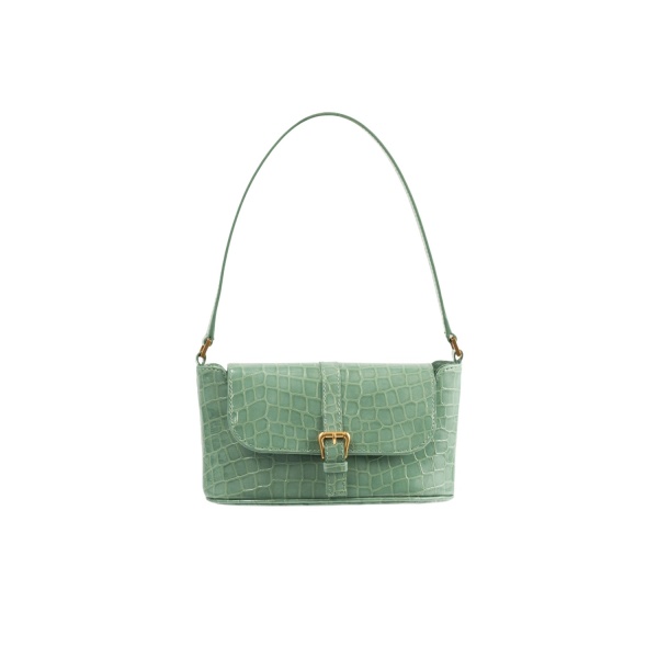 BY FAR Miranda Baguette - By Far Green - 90s Minimalist Leather Bag at Luxury Shoes 