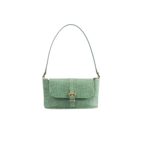 BY FAR Miranda Baguette - By Far Green - 90s Minimalist Leather Bag at Luxury Shoes 