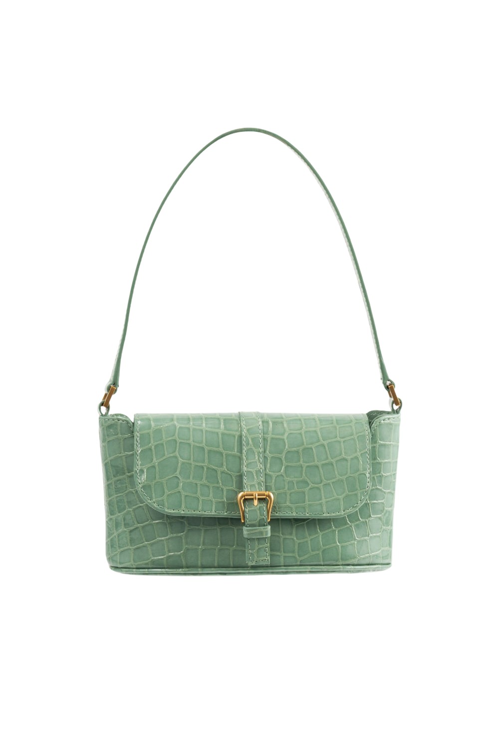 BY FAR Miranda Baguette - By Far Green - 90s Minimalist Leather Bag at Luxury Shoes 