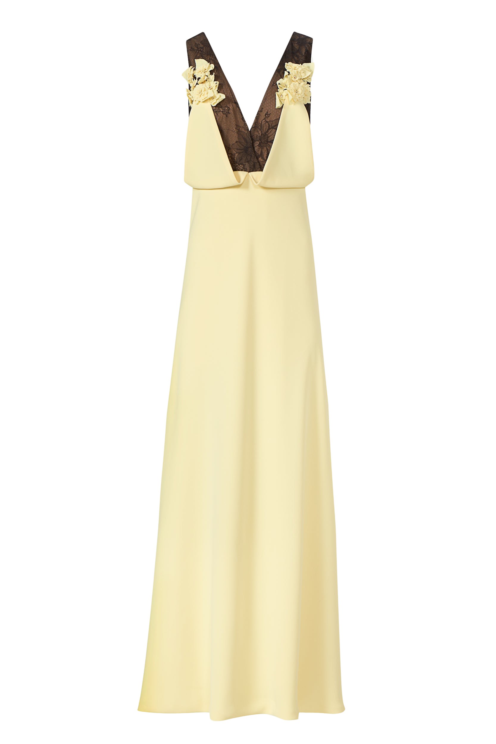 Costarellos Janessa Crepe Lace Plunge Neck Gown
