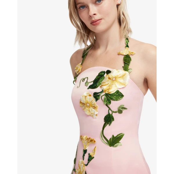 Leo Lin Ava Halterneck Appliqué Floral Bustier Maxi Dress - Leo Lin Dress - Australian Luxury Fashion - Shop at Luxury Shoes 
