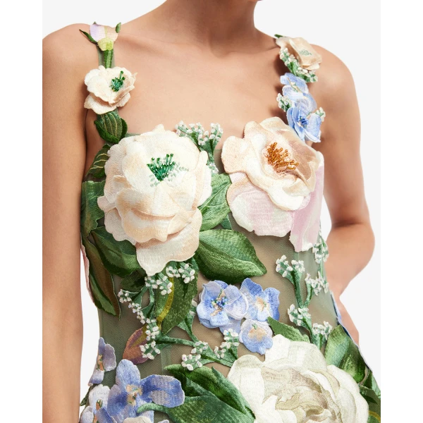 Leo Lin Beatrice Floral Hand-Embroidered Midi Dress - Leo Lin Dress - Australian Luxury Fashion - Shop at Luxury Shoes 