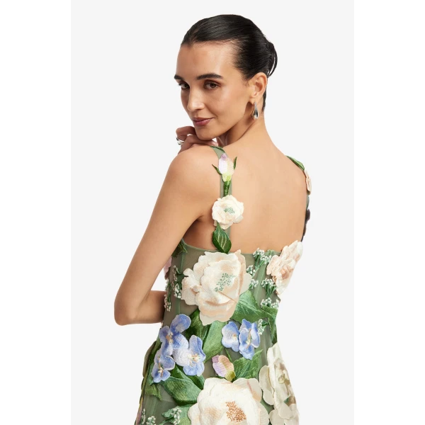 Leo Lin Beatrice Floral Hand-Embroidered Midi Dress - Leo Lin Dress - Australian Luxury Fashion - Shop at Luxury Shoes 