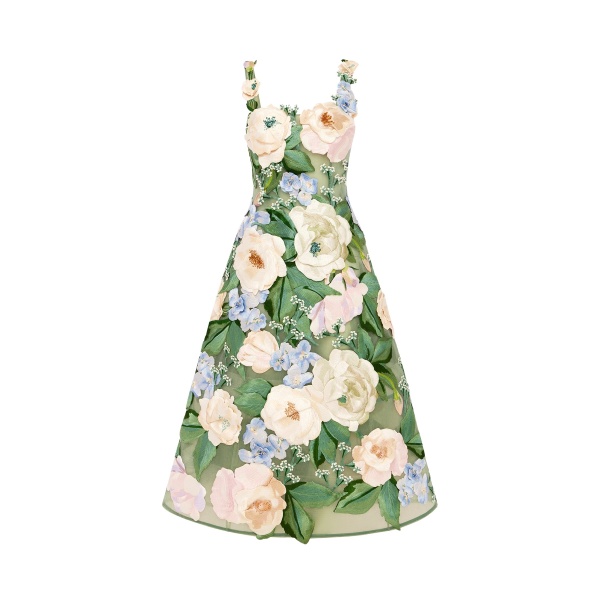 Leo Lin Beatrice Floral Hand-Embroidered Midi Dress - Leo Lin Dress - Australian Luxury Fashion - Shop at Luxury Shoes 