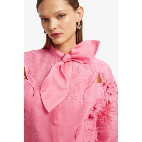 Leo Lin Brooklyn Appliqué Bow Puff Sleeve Top - Leo Lin Dress - Australian Luxury Fashion - Shop at Luxury Shoes 