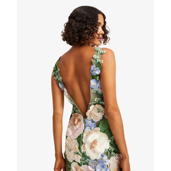 Leo Lin Fleur Floral Hand-Embroidered Backless Maxi Dress - Leo Lin Dress - Australian Luxury Fashion - Shop at Luxury Shoes 