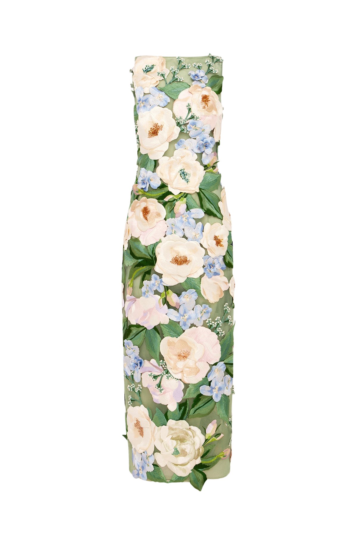 Leo Lin Fleur Floral Hand-Embroidered Backless Maxi Dress
