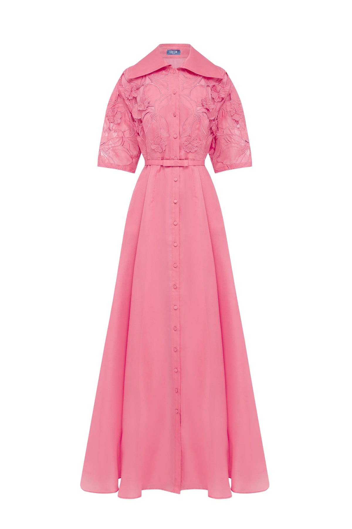 Leo Lin Junia Appliqué Puff Sleeve Silk Gown