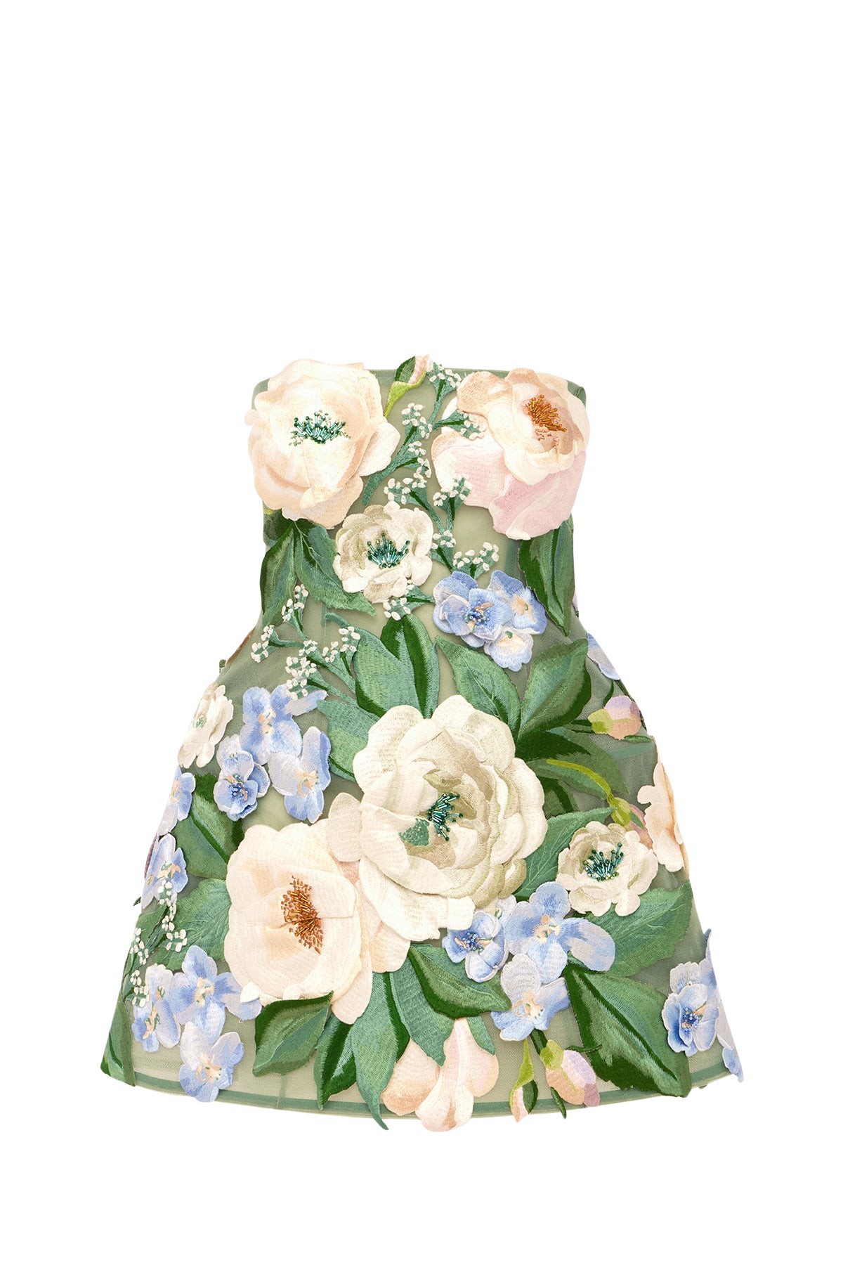 Leo Lin Roselle Floral Hand-Embroidered Bustier Mini Dress