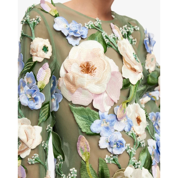 Leo Lin Suzanne Floral Hand-Embroidered Bell Sleeve Mini Dress - Leo Lin Dress - Australian Luxury Fashion - Shop at Luxury Shoes 