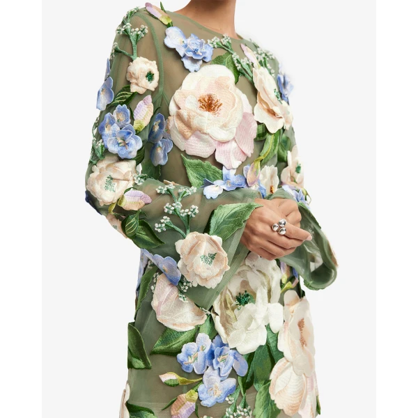 Leo Lin Suzanne Floral Hand-Embroidered Bell Sleeve Mini Dress - Leo Lin Dress - Australian Luxury Fashion - Shop at Luxury Shoes 