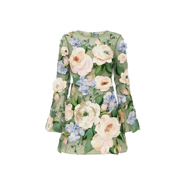 Leo Lin Suzanne Floral Hand-Embroidered Bell Sleeve Mini Dress - Leo Lin Dress - Australian Luxury Fashion - Shop at Luxury Shoes 