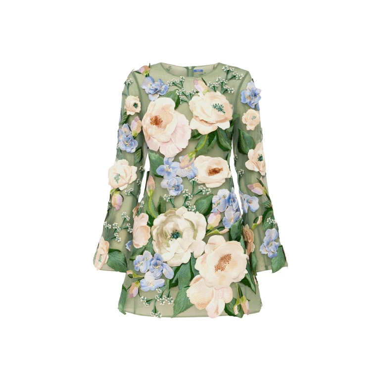Leo Lin Suzanne Floral Hand-Embroidered Bell Sleeve Mini Dress - Leo Lin Dress - Australian Luxury Fashion - Shop at Luxury Shoes 