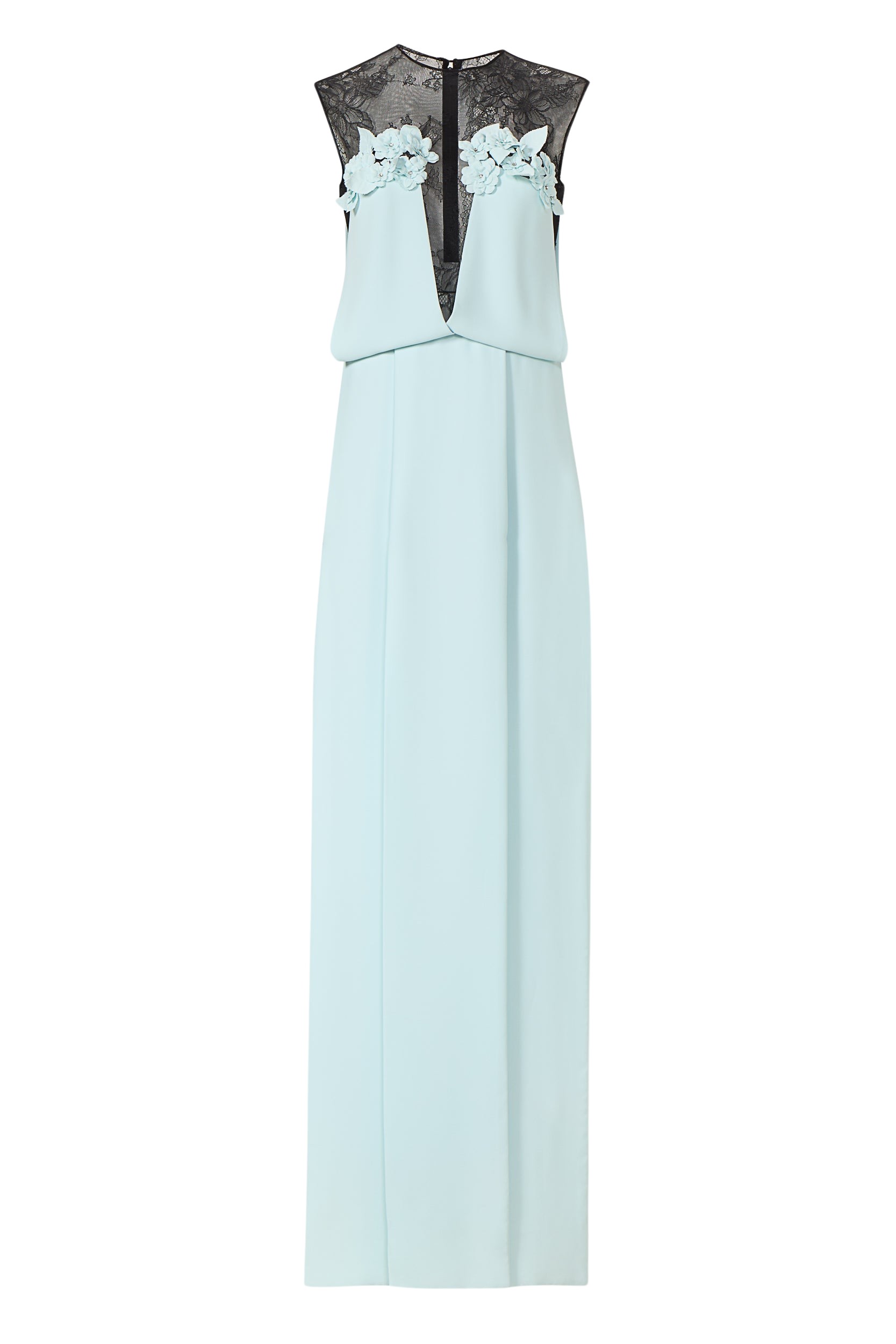 Costarellos Liora Crepe Chantilly Lace Gown