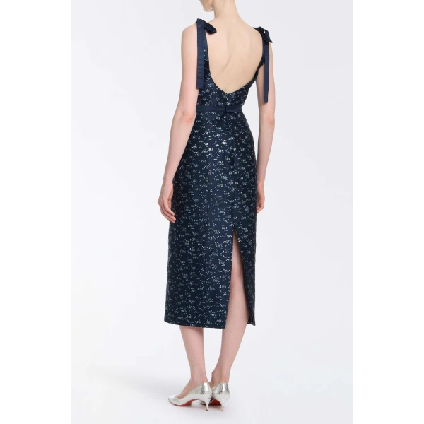 Markarian Acacia Navy Floral Brocade Corset Midi Dress - Dresses - New York Luxury Occasion Wear at Luxury Shoes 