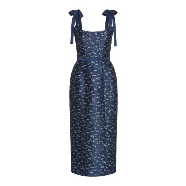 Markarian Acacia Navy Floral Brocade Corset Midi Dress - Dresses - New York Luxury Occasion Wear at Luxury Shoes 