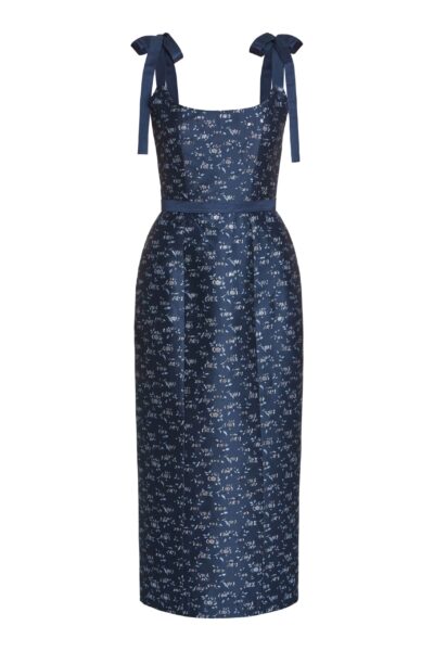 Markarian Acacia Navy Floral Brocade Corset Midi Dress - Dresses - New York Luxury Occasion Wear at Luxury Shoes 