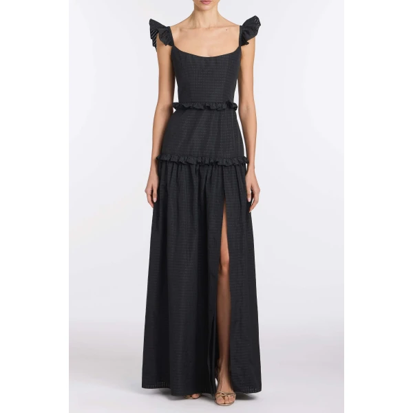 Markarian Alanna Black Gingham Taffeta Ruffle Tiered Gown - Dresses - New York Luxury Occasion Wear at Luxury Shoes 