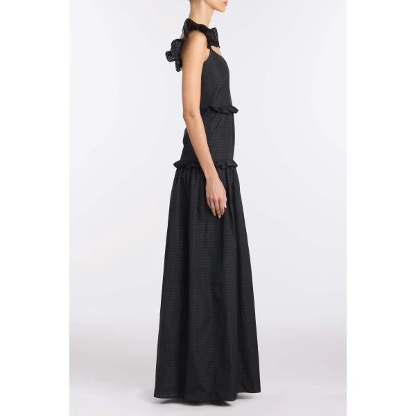 Markarian Alanna Black Gingham Taffeta Ruffle Tiered Gown - Dresses - New York Luxury Occasion Wear at Luxury Shoes 