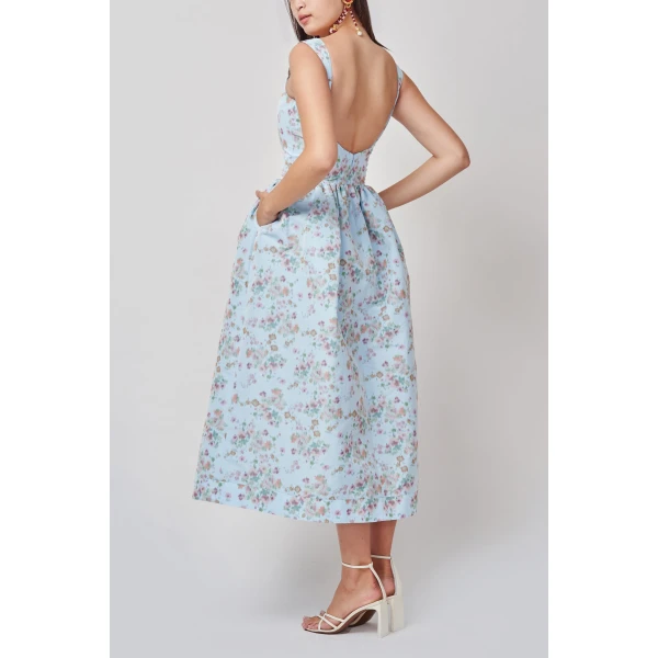 Markarian Apple Blue Ikat Floral Corset Dress - Dresses - New York Luxury Occasion Wear at Luxury Shoes 
