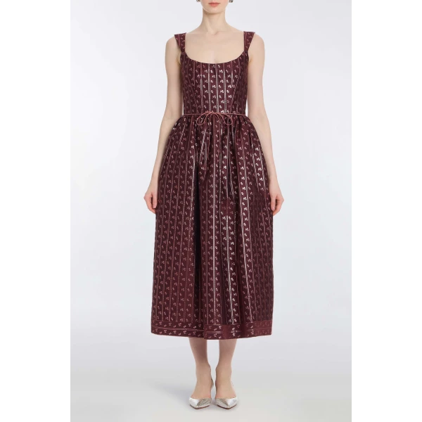 Markarian Apple Burgundy Floral Stripe Midi Dress - Dresses - New York Luxury Occasion Wear at Luxury Shoes 