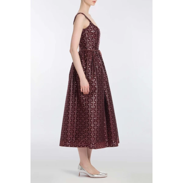 Markarian Apple Burgundy Floral Stripe Midi Dress - Dresses - New York Luxury Occasion Wear at Luxury Shoes 