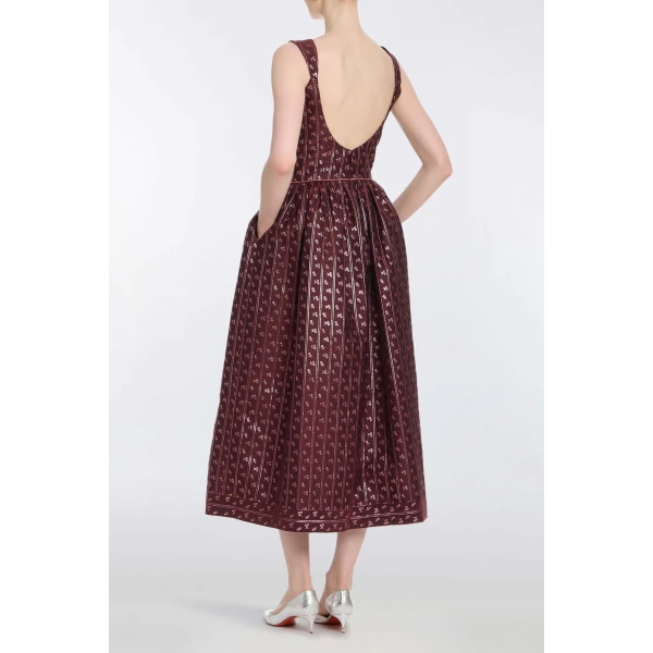 Markarian Apple Burgundy Floral Stripe Midi Dress - Dresses - New York Luxury Occasion Wear at Luxury Shoes 