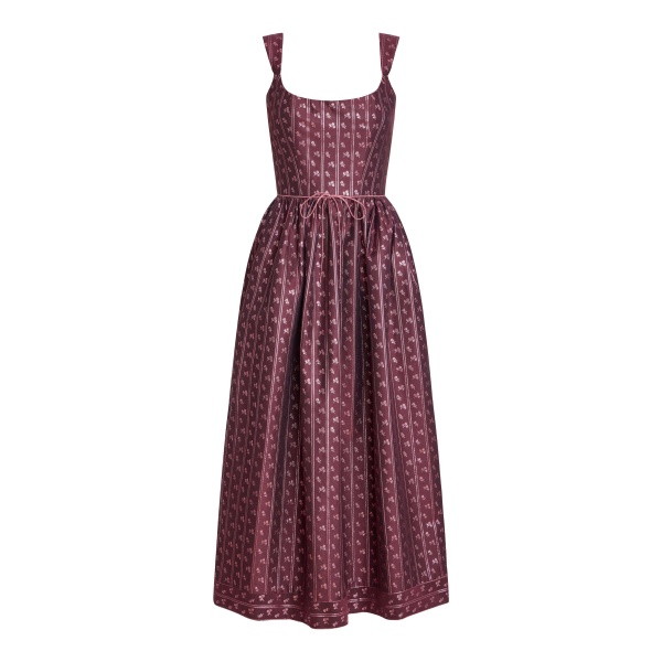 Markarian Apple Burgundy Floral Stripe Midi Dress - Dresses - New York Luxury Occasion Wear at Luxury Shoes 