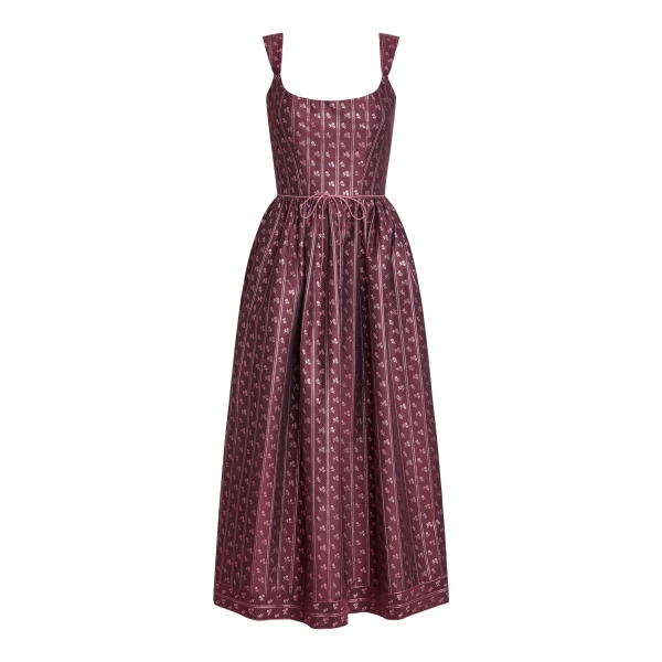 Markarian Apple Burgundy Floral Stripe Midi Dress - Dresses - New York Luxury Occasion Wear at Luxury Shoes 