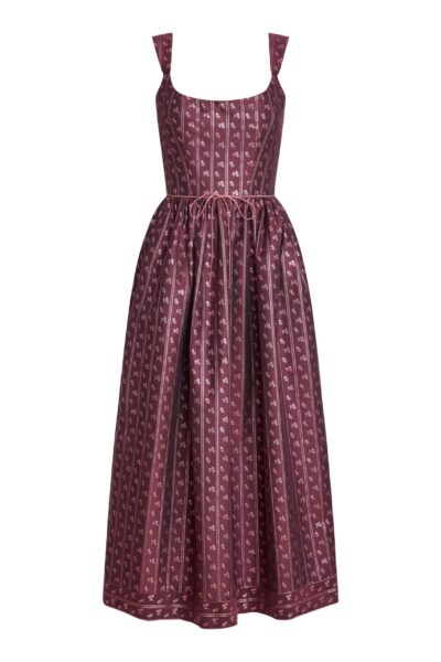 Markarian Apple Burgundy Floral Stripe Midi Dress - Dresses - New York Luxury Occasion Wear at Luxury Shoes 