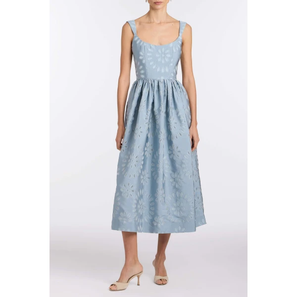 Markarian Apple Floral Organza Burnout Corset Midi Dress - Dresses - New York Luxury Occasion Wear at Luxury Shoes 