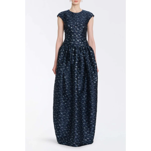 Markarian Ballade Navy Floral Brocade Gown - Dresses - New York Luxury Occasion Wear at Luxury Shoes 