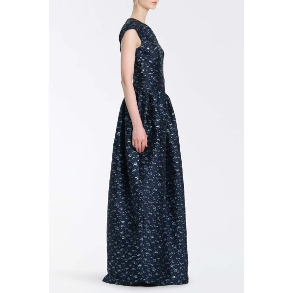 Markarian Ballade Navy Floral Brocade Gown - Dresses - New York Luxury Occasion Wear at Luxury Shoes 