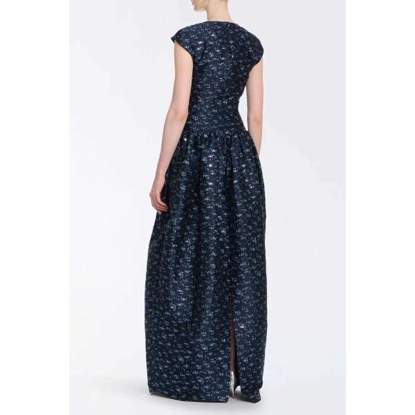 Markarian Ballade Navy Floral Brocade Gown - Dresses - New York Luxury Occasion Wear at Luxury Shoes 