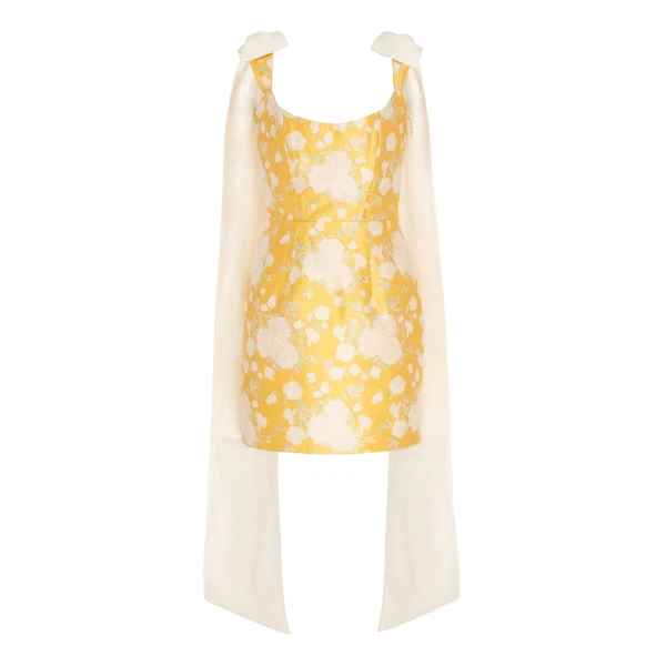 Markarian Celestia Yellow Floral Brocade Mini Dress - Dresses - New York Luxury Occasion Wear at Luxury Shoes 