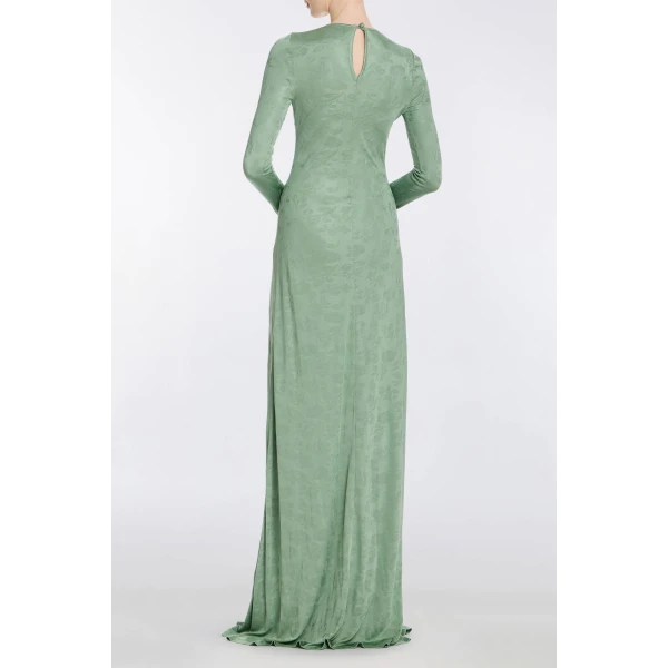 Markarian Coco Pistachio Green Floral Jersey Long Sleeve Gown - Dresses - New York Luxury Occasion Wear at Luxury Shoes 