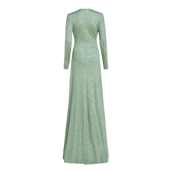Markarian Coco Pistachio Green Floral Jersey Long Sleeve Gown - Dresses - New York Luxury Occasion Wear at Luxury Shoes 